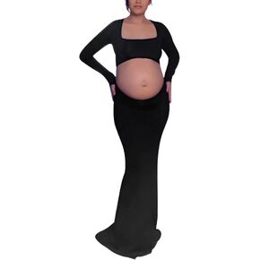 Bhome Maternity Photoshoot Dress Long Sleeve Sexy Cut-Out Backless Maternity Maxi Gown Photography Outfits in Kuwait