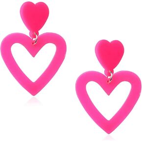 Mintolex Y2K Love Heart Dangle Earrings for Women Girls Summer Beach Acrylic Candy-colored Earrings Lightweight Double Heart Drop Earrings Red Pink Orange Valentine's Day Mother's Day Jewelry Gift