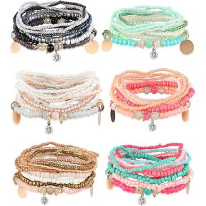 MILACOLATO 6Sets Boho Bead Bracelets Set Multilayered Stackable Bracelets Comfortable Stretch Bracelets Multicolor Bohemian Charm Bracelets for Women Girls in Saudi Arabia