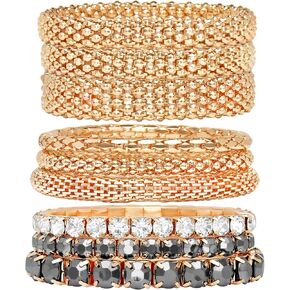 Badgley Mischka Women's Bracelet - Stackable Stretch Layered Crystal Snake Panther Link Mesh Bangle Tennis Bracelet