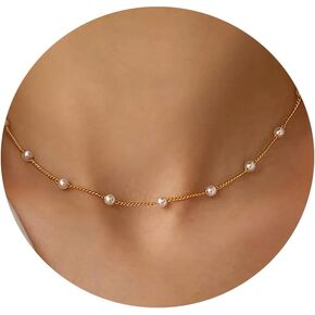 Meeran Pearl Necklace for Women, Dainty 14K Gold/Silver Plated Pearl Necklace Simple White Pearls Choker Necklace Cute Pearl Thin Chain Necklace Elegant Tiny Small Faux Pearl Necklaces Women Girls Wedding Jewelry Gift in Saudi Arabia