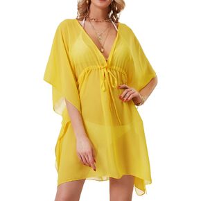 Soul Young Cover Ups for Swimwear Women V Neck Beach Chiffon Swimsuit Coverup Oversized