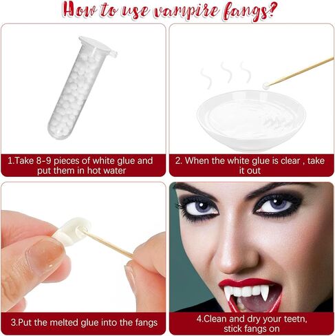 CLUEWR 3 Pairs Vampire Teeth, 3 Sizes Halloween Vampire Fangs, Fake Denture with Adhesive for Kids and Adults, Cosplay Party Props Dress Up Accessories, 13mm/ 15mm/ 17mm in Kuwait