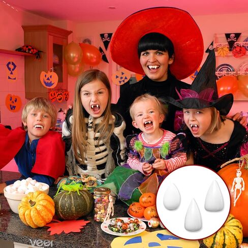 CLUEWR 3 Pairs Vampire Teeth, 3 Sizes Halloween Vampire Fangs, Fake Denture with Adhesive for Kids and Adults, Cosplay Party Props Dress Up Accessories, 13mm/ 15mm/ 17mm in Kuwait