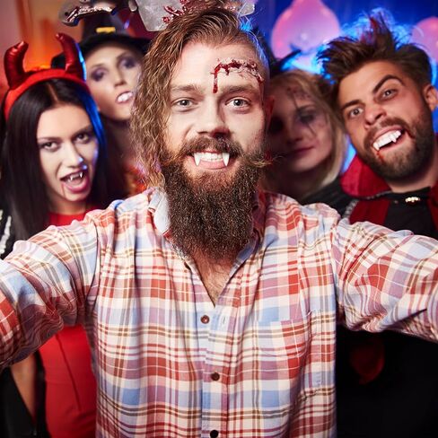 CLUEWR 3 Pairs Vampire Teeth, 3 Sizes Halloween Vampire Fangs, Fake Denture with Adhesive for Kids and Adults, Cosplay Party Props Dress Up Accessories, 13mm/ 15mm/ 17mm in Kuwait