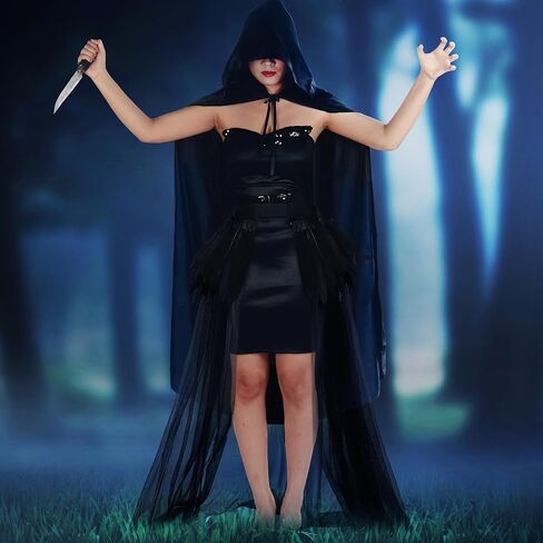 Jeyiour Halloween Tulle Maxi Black Witch Feather Skirt Gothic Mesh Long Tutu Skirts for Women Evil Devil Dress Up Costume Party Cosplay Prom in Saudi Arabia
