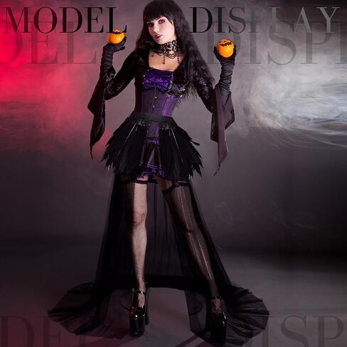 Jeyiour Halloween Tulle Maxi Black Witch Feather Skirt Gothic Mesh Long Tutu Skirts for Women Evil Devil Dress Up Costume Party Cosplay Prom in Saudi Arabia