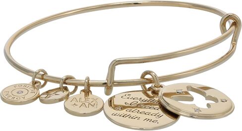 Alex and Ani Strength and Butterfly Slider Charm Expandable Wire Bangle Bracelet, Shiny Gold Finish, Gold Charm, 2 to 3.5 in in Saudi Arabia