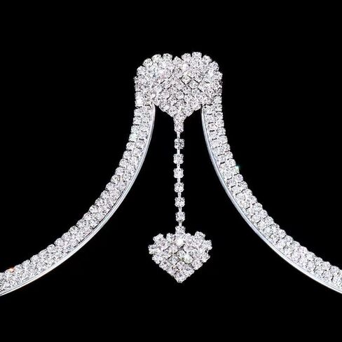 Nieeweiy حجر الراين الصدر قوس سلسلة العصرية كريستال القلب قلادة الصدر قوس الصدرية سلسلة مثير بيكيني الصدرية الجسم سلسلة مجوهرات للنساء in Kuwait