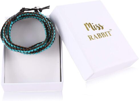 Miss Rabbit Boho Layered Leather Handmade Bracelet, Natural Stone Beaded 5 Wrap Bracelets for Women Blue Turquoise Beads Bohemian Bracelet Jewelry in Saudi Arabia