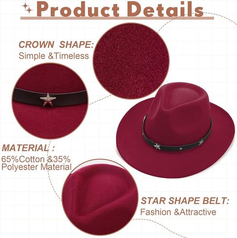 Hercicy 10 Pack Classic Western Cowboy Hat Men Felt Wide Brim Cowgirl Hats Women Belt Buckle Panama Hat for Adults Kids in Saudi Arabia