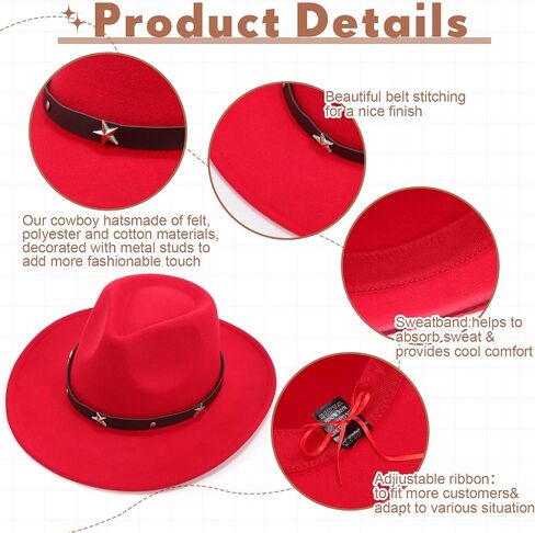 Hercicy 10 Pack Classic Western Cowboy Hat Men Felt Wide Brim Cowgirl Hats Women Belt Buckle Panama Hat for Adults Kids in Saudi Arabia