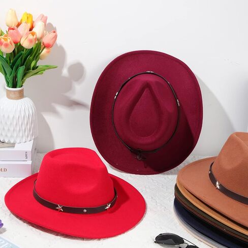 Hercicy 10 Pack Classic Western Cowboy Hat Men Felt Wide Brim Cowgirl Hats Women Belt Buckle Panama Hat for Adults Kids in Saudi Arabia