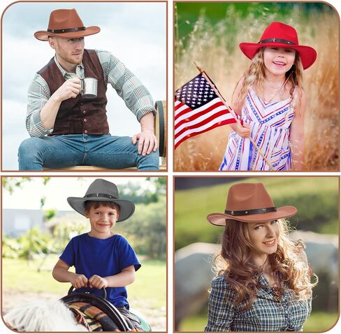 Hercicy 10 Pack Classic Western Cowboy Hat Men Felt Wide Brim Cowgirl Hats Women Belt Buckle Panama Hat for Adults Kids in Saudi Arabia