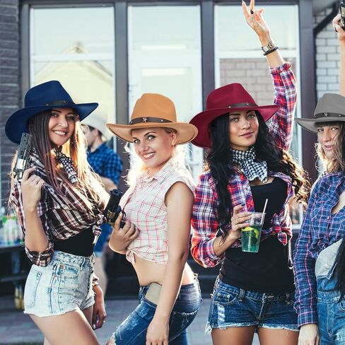Hercicy 10 Pack Classic Western Cowboy Hat Men Felt Wide Brim Cowgirl Hats Women Belt Buckle Panama Hat for Adults Kids in Saudi Arabia