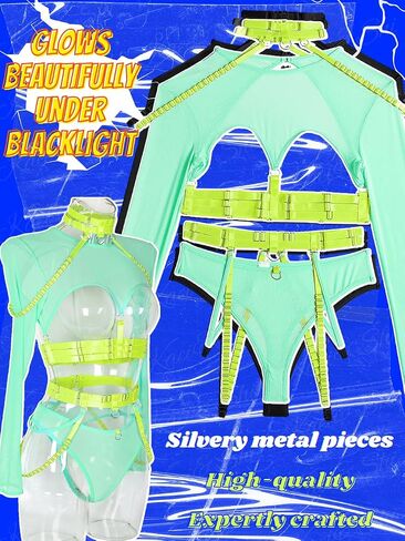 Kaei&Shi Rave Outfit, Adjustable Strappy, Contrast Color, Choker, Chain Belt in Kuwait