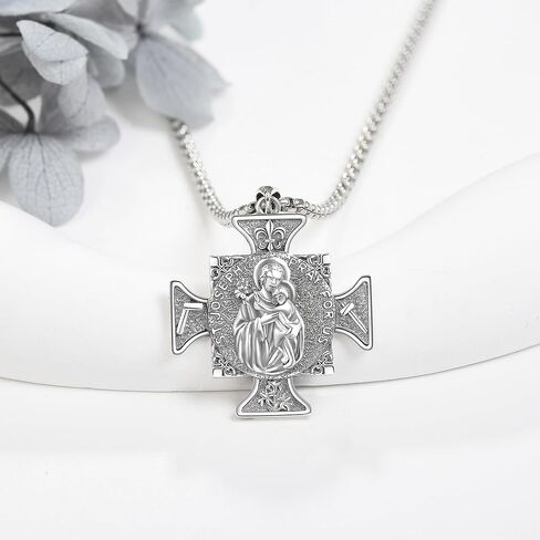 VENACOLY ميدالية معجزة من الفضة الإسترليني قلادة متقاطعة بأربعة اتجاهات للقلب المقدس سانت تشيتوفر سانت جوزيف مريم العذراء قلادة كتفي مجوهرات كاثوليكية هدية للرجال in Kuwait