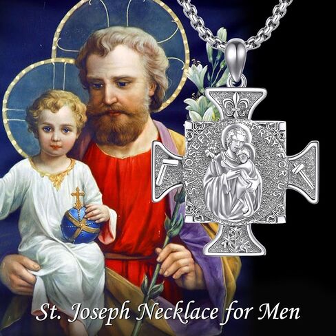 VENACOLY ميدالية معجزة من الفضة الإسترليني قلادة متقاطعة بأربعة اتجاهات للقلب المقدس سانت تشيتوفر سانت جوزيف مريم العذراء قلادة كتفي مجوهرات كاثوليكية هدية للرجال in Kuwait