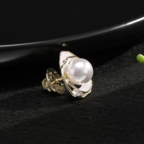 UNVAK لؤلؤة زهرة بروش للنساء مطلية بالذهب لؤلؤة زهرة دبابيس دبوس حجر الراين زهرة أزرار التلبيب دبوس مجوهرات هدية عيد الميلاد لصديقة الأم in Kuwait