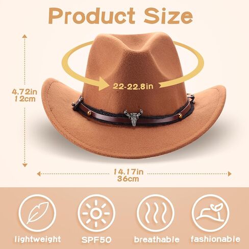 Foaincore 4 Pcs Unisex Western Cowboy Hat American Faux Fur Felt Fedora Hats Outback Wide Brim Felt Travel Cap for Men Women in Kuwait