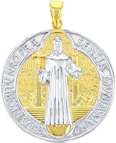 Solid 14K Yellow Gold St Benedict Medal Charm Saint Pendant with High Polish in Saudi Arabia