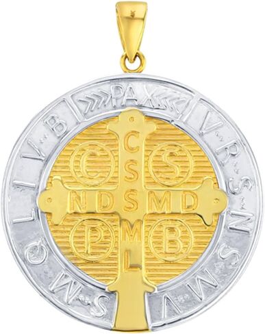 Solid 14K Yellow Gold St Benedict Medal Charm Saint Pendant with High Polish in Saudi Arabia