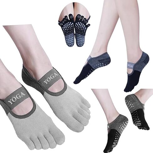 جوارب HappySole للبيلاتس واليوجا مع مقابض للنساء - عبوة من قطعتين من القطن غير القابل للانزلاق وجوارب قابلة للتمدد باللون الأسود والأبيض in Saudi Arabia