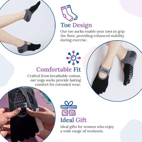 جوارب HappySole للبيلاتس واليوجا مع مقابض للنساء - عبوة من قطعتين من القطن غير القابل للانزلاق وجوارب قابلة للتمدد باللون الأسود والأبيض in Saudi Arabia