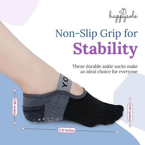 جوارب HappySole للبيلاتس واليوجا مع مقابض للنساء - عبوة من قطعتين من القطن غير القابل للانزلاق وجوارب قابلة للتمدد باللون الأسود والأبيض in Saudi Arabia