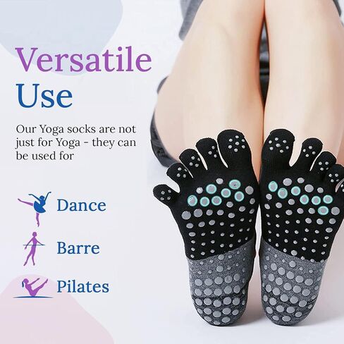 جوارب HappySole للبيلاتس واليوجا مع مقابض للنساء - عبوة من قطعتين من القطن غير القابل للانزلاق وجوارب قابلة للتمدد باللون الأسود والأبيض in Saudi Arabia