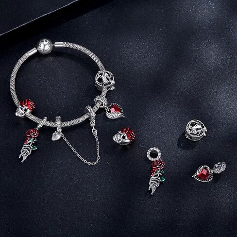 BABAMIA Rose Charm Heart Charms for Bracelets 925 Sterling Silver Bead Charm Fits Bracelets and Necklaces Paved with Cubic Zirconia Animal Skull Charm Dainty Halloween Charms Jewelry for Women Girls in Kuwait