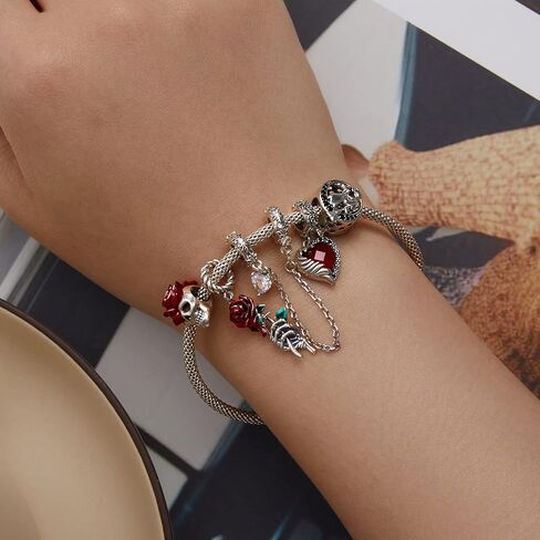 BABAMIA Rose Charm Heart Charms for Bracelets 925 Sterling Silver Bead Charm Fits Bracelets and Necklaces Paved with Cubic Zirconia Animal Skull Charm Dainty Halloween Charms Jewelry for Women Girls in Kuwait
