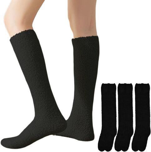 Womens Fuzzy Slipper Socks Knee High Soft Warm Cute Microfiber Cozy Fluffy Winter Gift Plush Christmas Socks in Kuwait