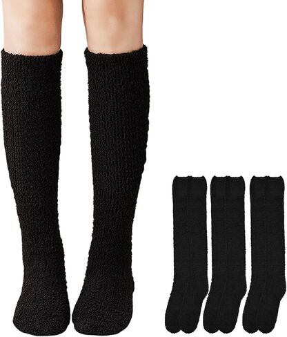 Womens Fuzzy Slipper Socks Knee High Soft Warm Cute Microfiber Cozy Fluffy Winter Gift Plush Christmas Socks in Kuwait