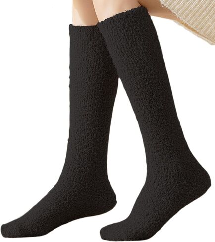 Womens Fuzzy Slipper Socks Knee High Soft Warm Cute Microfiber Cozy Fluffy Winter Gift Plush Christmas Socks in Kuwait