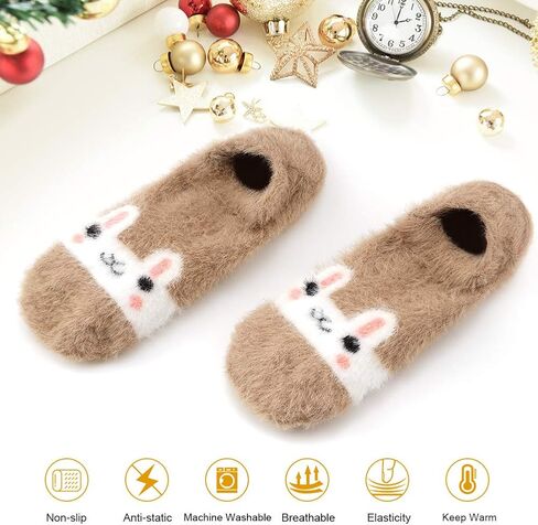 جوارب WISVOOO للنساء مضادة للانزلاق 5 أزواج فائقة النعومة ودافئة مع جوارب شتوية لطيفة على شكل حيوان منفوش وغامض in Kuwait