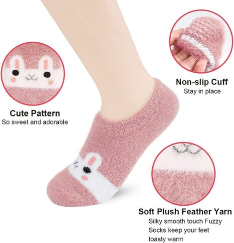 جوارب WISVOOO للنساء مضادة للانزلاق 5 أزواج فائقة النعومة ودافئة مع جوارب شتوية لطيفة على شكل حيوان منفوش وغامض in Kuwait