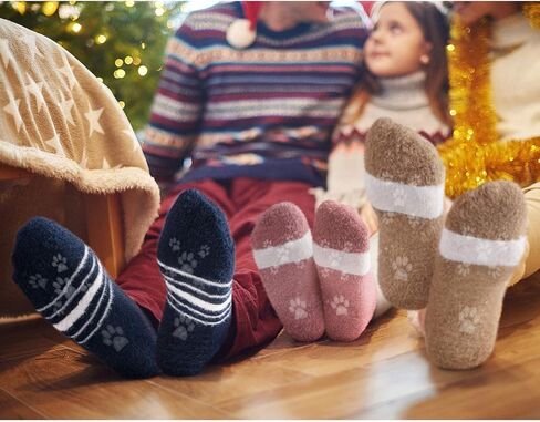 جوارب WISVOOO للنساء مضادة للانزلاق 5 أزواج فائقة النعومة ودافئة مع جوارب شتوية لطيفة على شكل حيوان منفوش وغامض in Kuwait