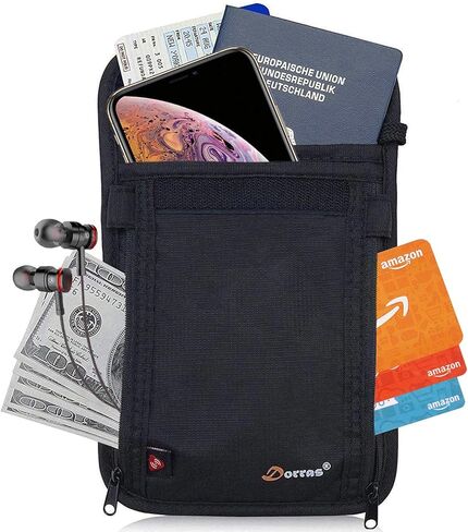 Neck Wallet Travel Wallet with RFID Blocking, Passport Holder for Women Men - Black in Kuwait