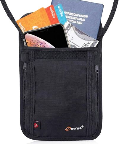 Neck Wallet Travel Wallet with RFID Blocking, Passport Holder for Women Men - Black in Kuwait