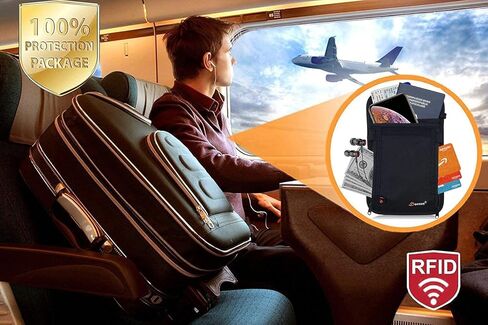 Neck Wallet Travel Wallet with RFID Blocking, Passport Holder for Women Men - Black in Kuwait