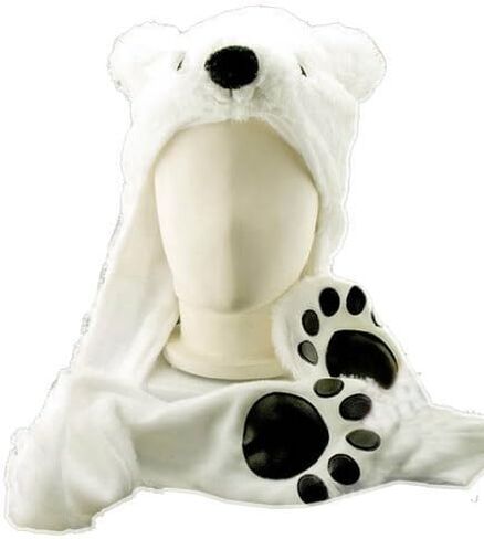 Costume Polar Bear Plush Hat with Mittens Paw Prints by HatButik in Kuwait