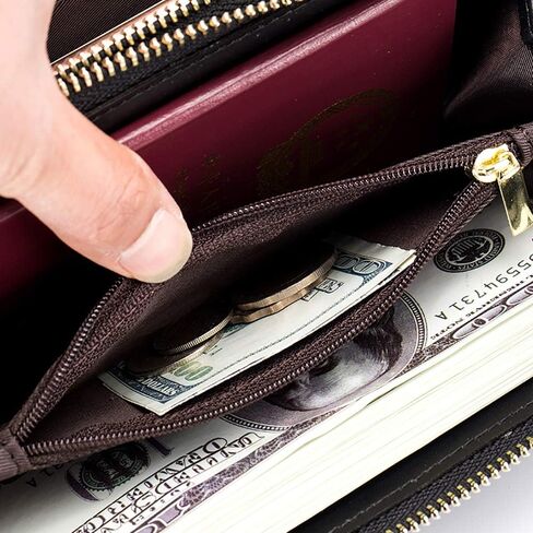 محفظة جلدية نسائية بحجب RFID، جيب للهاتف الذكي بسحاب مزدوج، زهرة منقوشة مع حامل لبطاقة الائتمان، فتحات للنقود، حقيبة يد ذات سعة كبيرة (أرجواني) in Kuwait