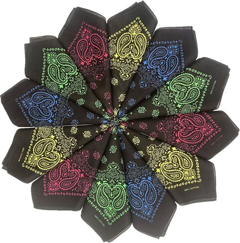 SYHRHL 12 Pack Paisley Bandana Novelty Cotton Bandanas Cowboy Handkerchiefs Classic Scarf for Men and Women in Kuwait