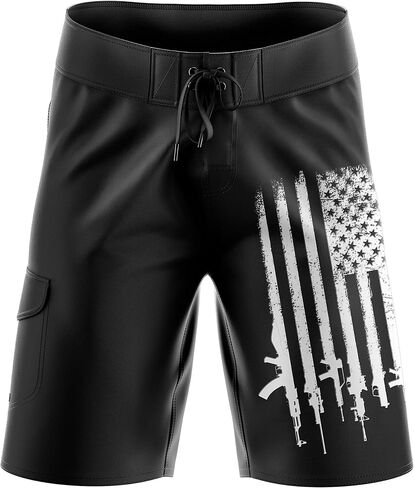 Tactical Pro Supply Men’s American Flag Board Shorts, Patriotic USA Flag Drawstring Waist Regular Fit in Kuwait