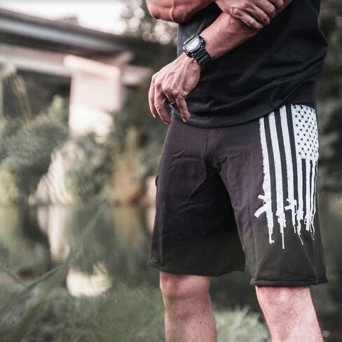 Tactical Pro Supply Men’s American Flag Board Shorts, Patriotic USA Flag Drawstring Waist Regular Fit in Kuwait