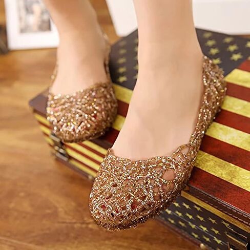 Women's Jelly Sandals Ballet Shoes Slip On Flats Hollow Out Loafers in Saudi Arabia