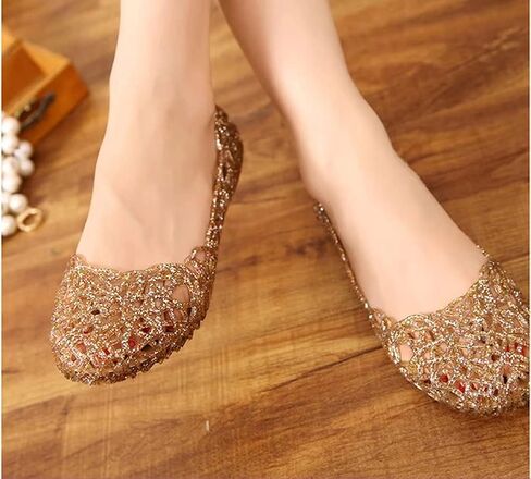 Women's Jelly Sandals Ballet Shoes Slip On Flats Hollow Out Loafers in Saudi Arabia
