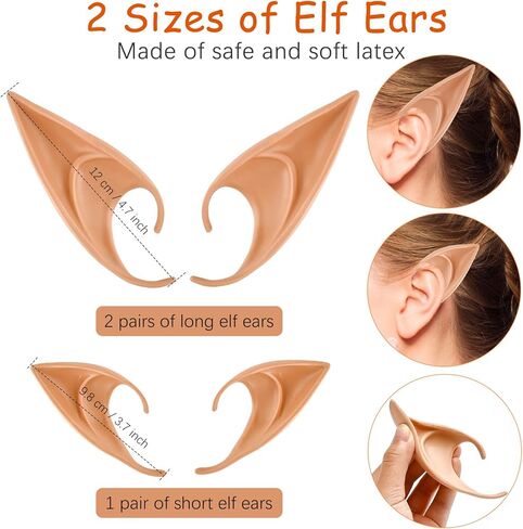 أنياب أسنان مصاصي الدماء وآذان قزم من كليوور، أسنان وهمية مع لاصق، آذان قزم الجنية الناعمة من أجل أزياء تنكرية لحفلات الهالوين وإكسسوارات الملابس in Kuwait