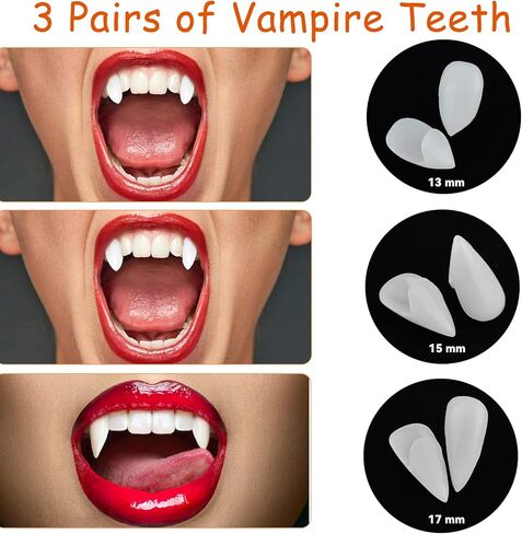 أنياب أسنان مصاصي الدماء وآذان قزم من كليوور، أسنان وهمية مع لاصق، آذان قزم الجنية الناعمة من أجل أزياء تنكرية لحفلات الهالوين وإكسسوارات الملابس in Kuwait